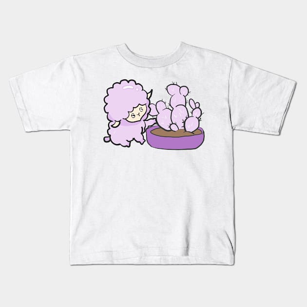 Cactus Sheep - Purple Kids T-Shirt by jenartfart